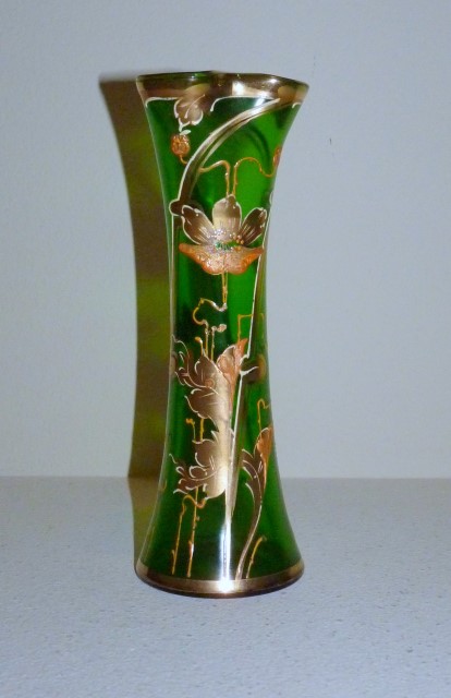 Josephinenhütte Art Nouveau Glass Vase With Flowers