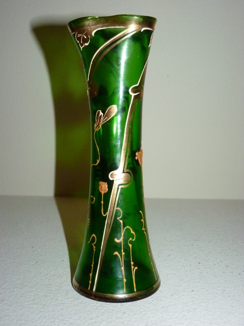 Josephinenhütte Art Nouveau Glass Vase With Flowers